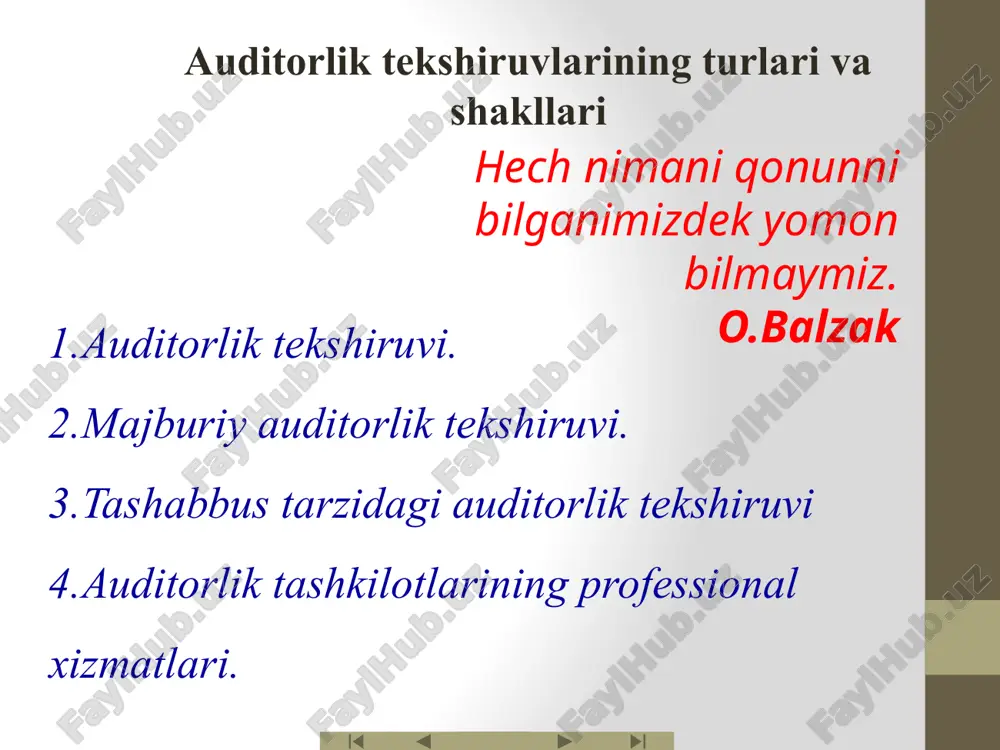 auditorlik tekshiruvlarining turlari va shakllari — ZIP