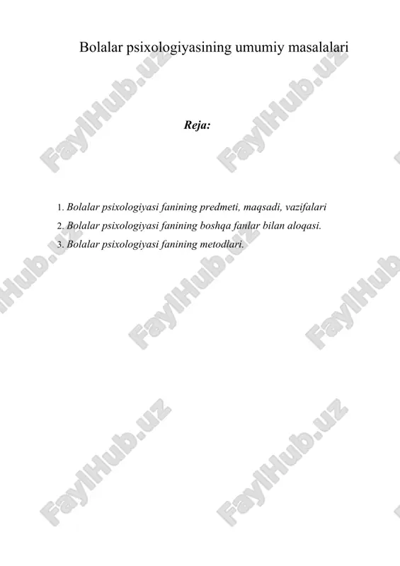 bolalar psixologiyasining umumiy masalalari — ZIP