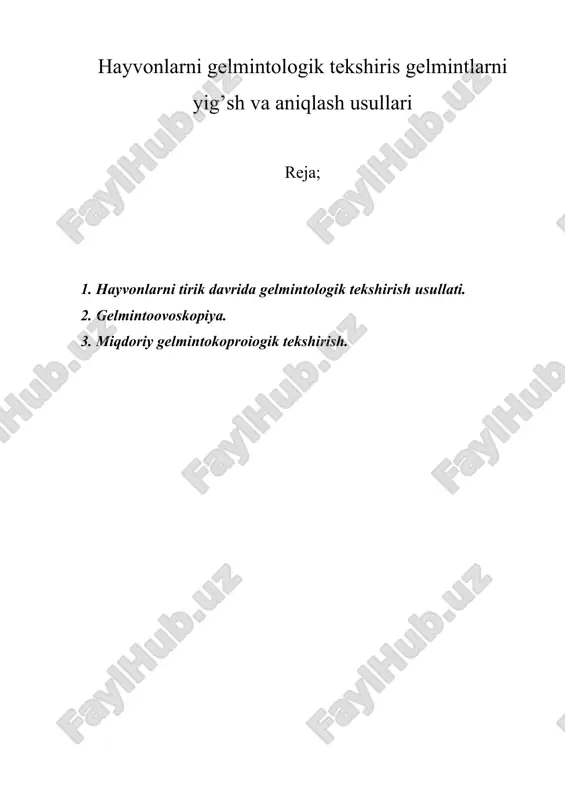 hayvonlarni gelmintologik tekshiris gelmintlarni yig’sh va aniqlash usullari — ZIP