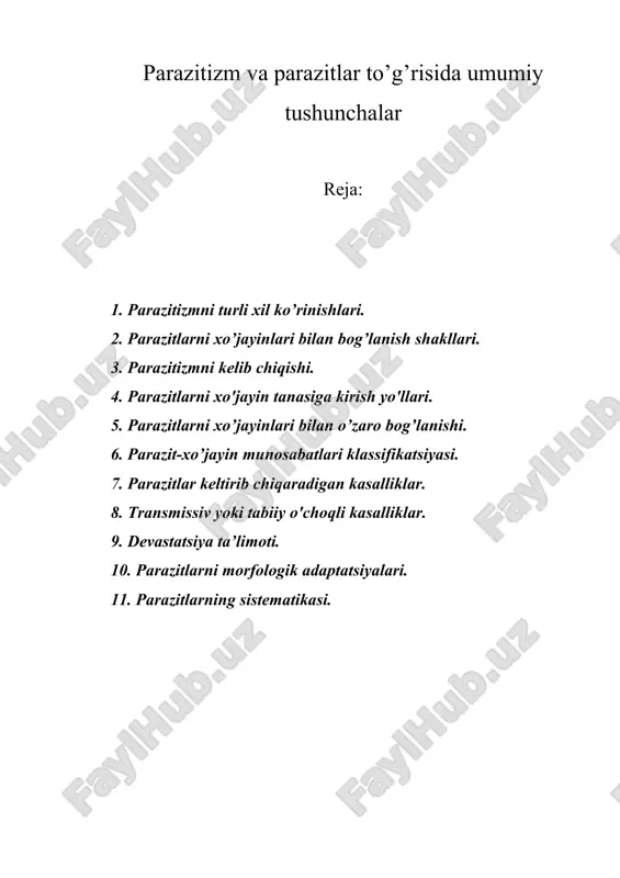 parazitizm va parazitlar to’g’risida umumiy tushunchalar — ZIP