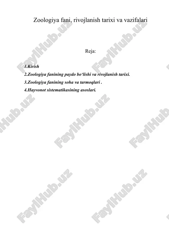 zoologiya fani, rivojlanish tarixi va vazifalari — ZIP