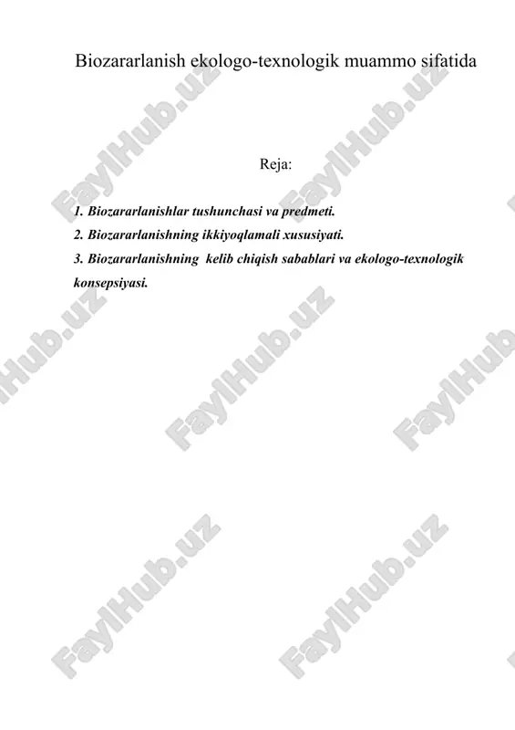 biozararlanish ekologo-texnologik muammo sifatida — ZIP