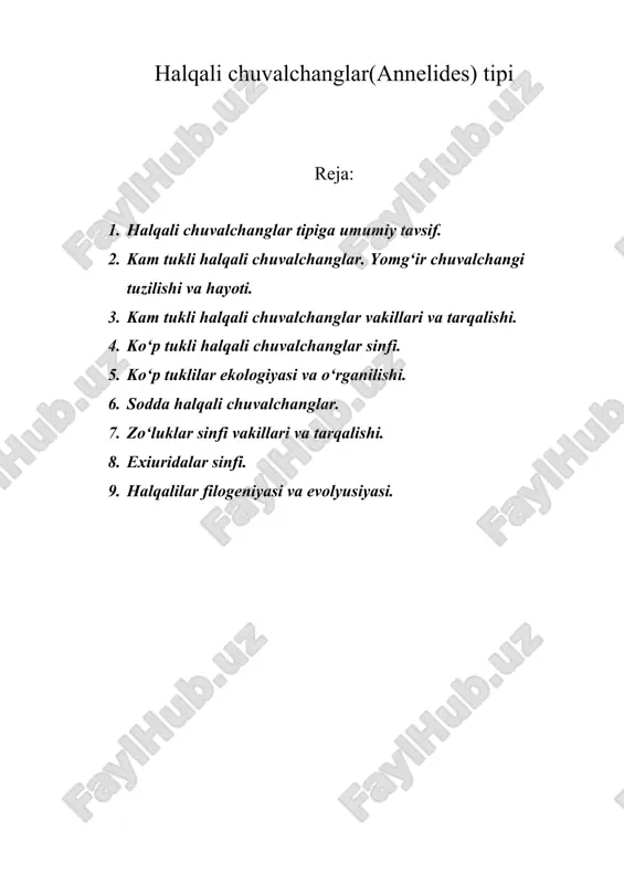 halqali chuvalchanglar(annelides) tipi — ZIP
