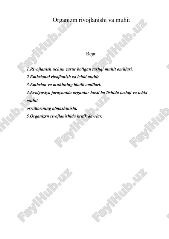 organizm rivojlanishi va muhit — ZIP