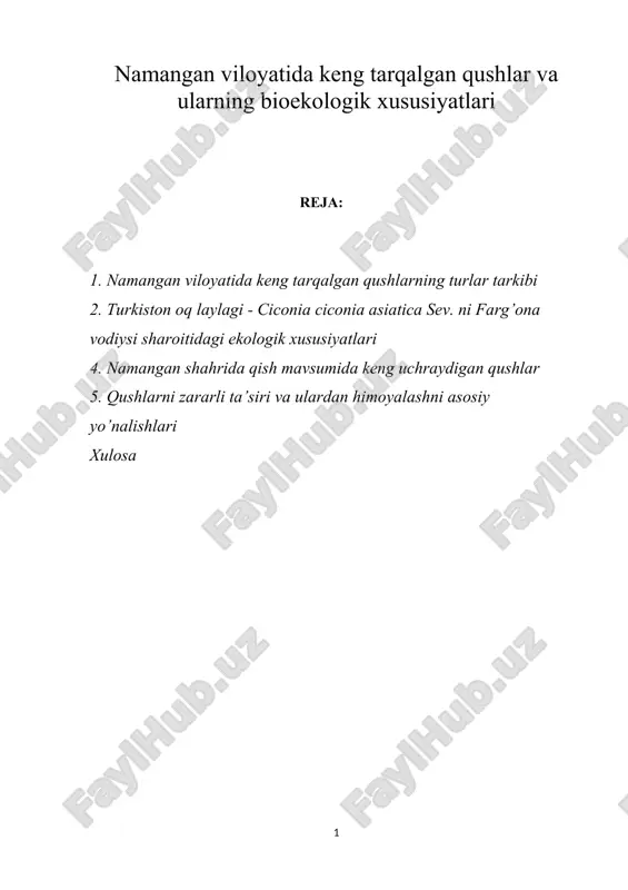 namangan viloyatida keng tarqalgan qushlar va ularning bioekologik xususiyatlari — ZIP
