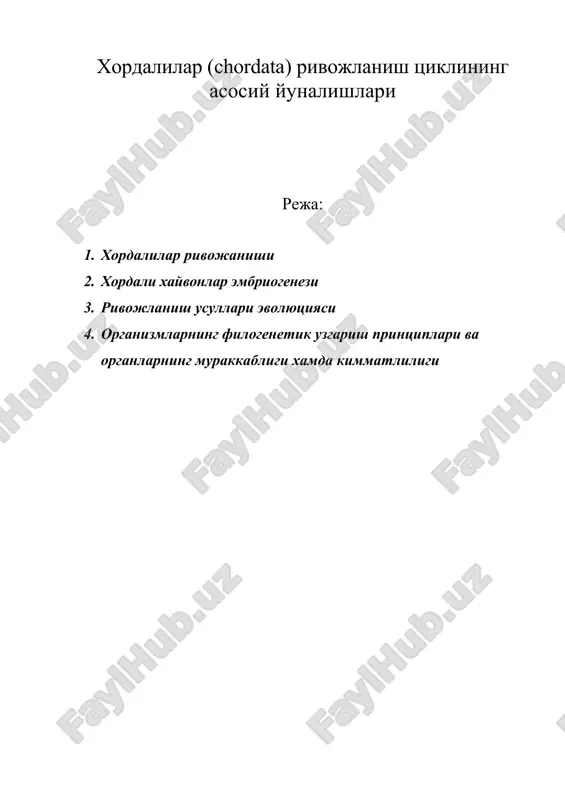 хордалилар (chordata) ривожланиш циклининг асосий йуналишлари — DOC