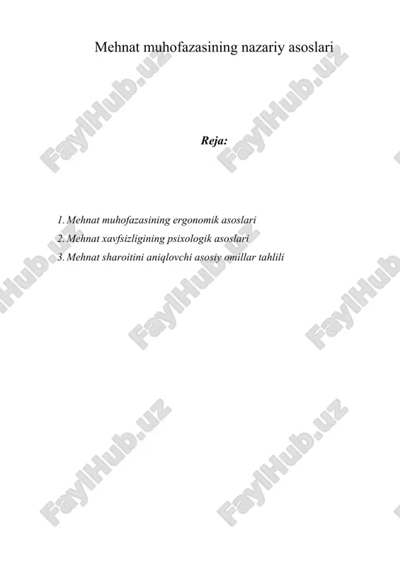 mehnat muhofazasining nazariy asoslari — DOC