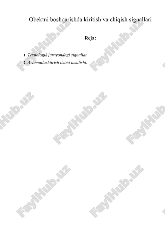 ob'ektni boshqarishda kiritish va chiqish signallari — DOC
