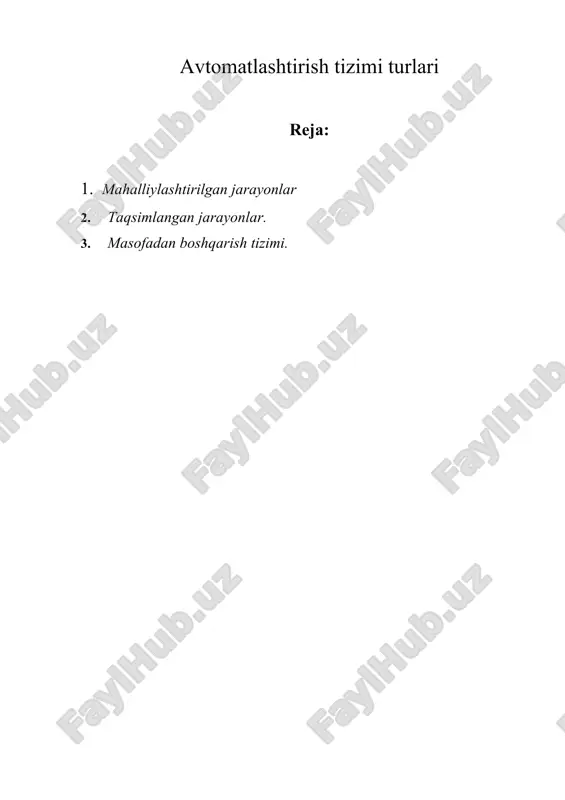avtomatlashtirish tizimi turlari — DOC
