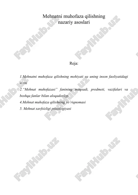 mеhnatni muhоfaza qilishning nazariy asоslari — DOC