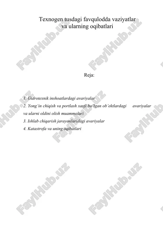 texnogen tusdagi favqulodda vaziyatlar — DOC