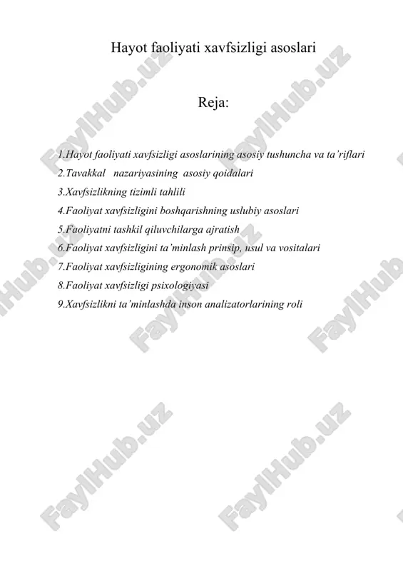 hayot faoliyati xavfsizligi asoslari — DOCX