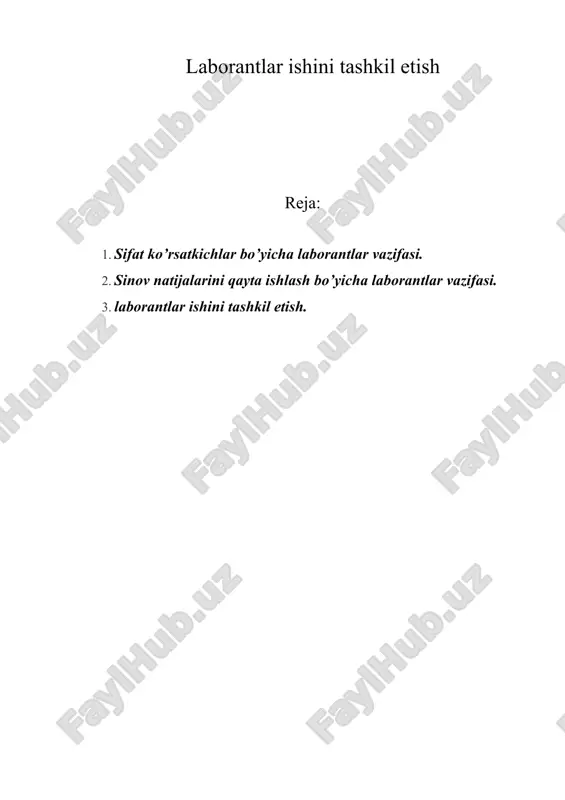laborantlar ishini tashkil etish — DOC