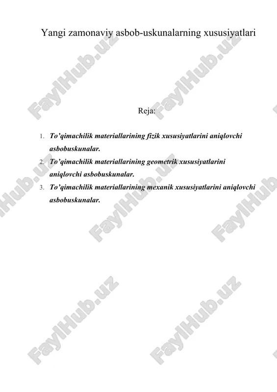 yangi zamonaviy asbob-uskunalarning xususiyatlari — DOC