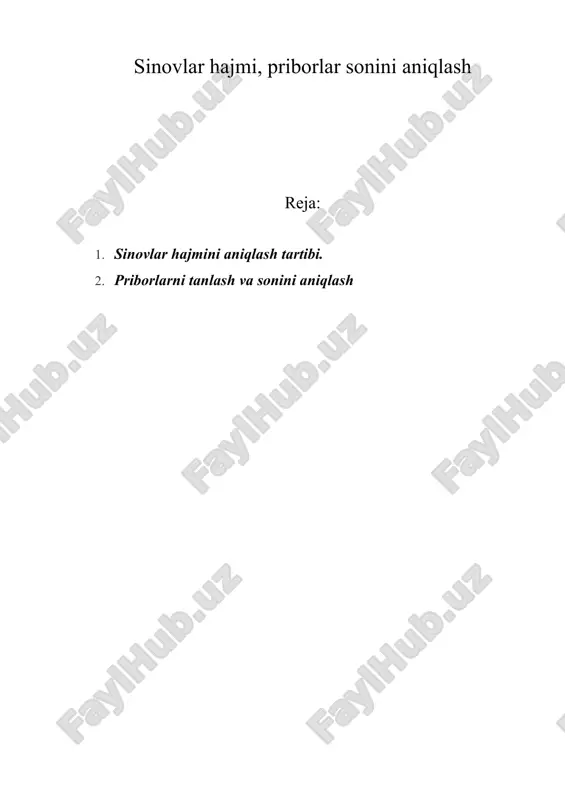 sinovlar hajmi, priborlar sonini aniqlash — DOC