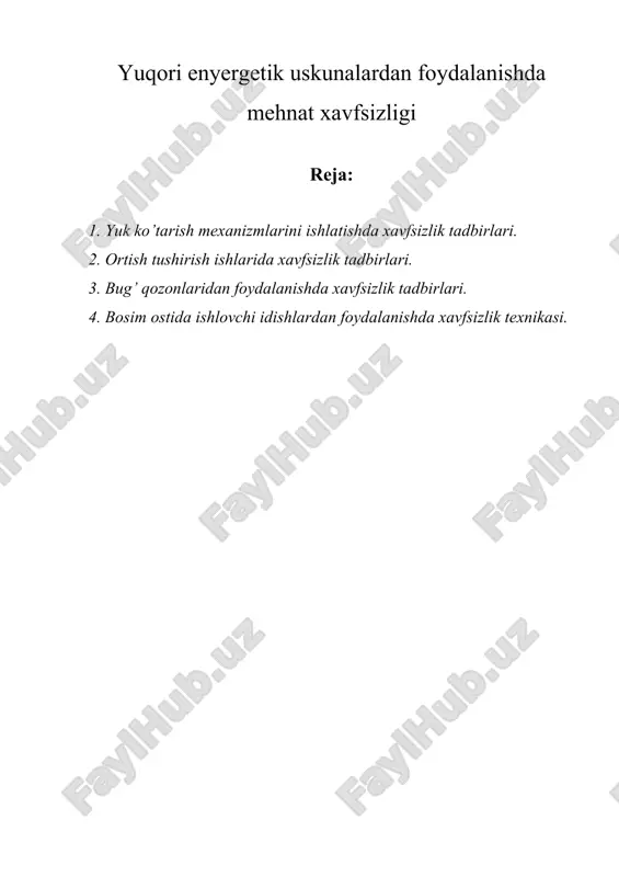 yuqori energеtik uskunаlаrdаn fоydаlаnishdа mеhnаt хаvfsizligi — DOC