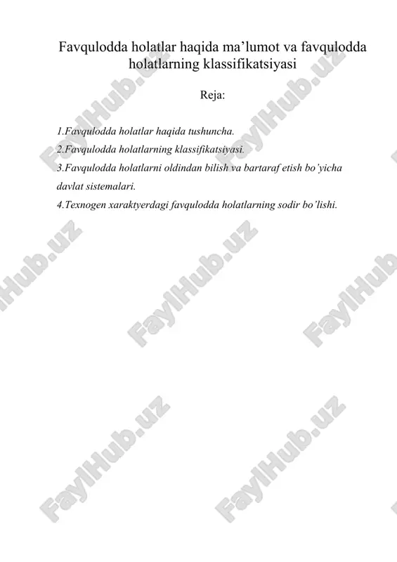 fаvqulоddа hоlаtlаr hаqidа mа’lumоt vа fаvqulоddа hоlаtlаrning klаssifikаtsiyasi — DOC