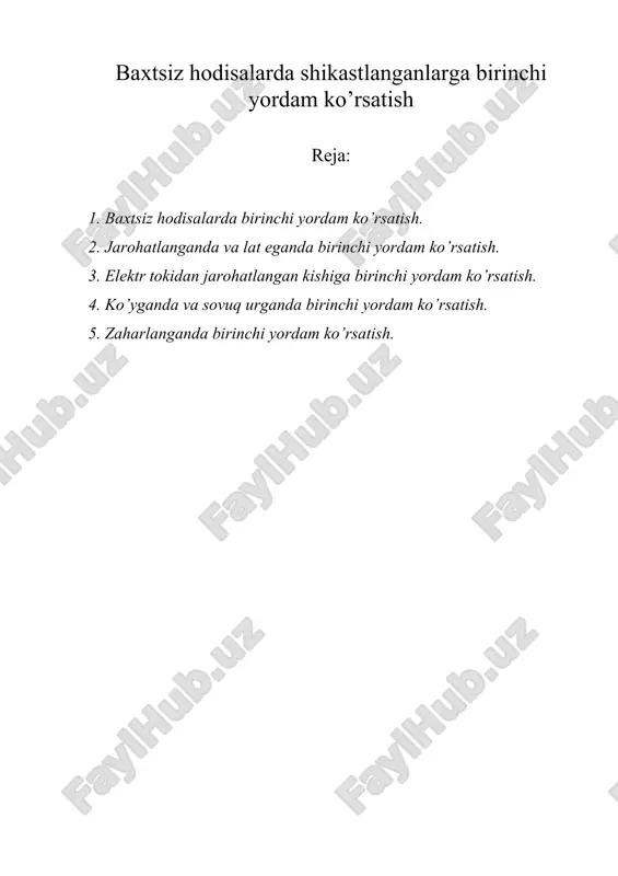 bахtsiz hоdisаlаrdа shikаstlаngаnlаrgа birinchi yordаm ko’rsаtish — DOC