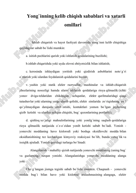 yong`inning kelib chiqish sabablari va xatarli omillari — DOC