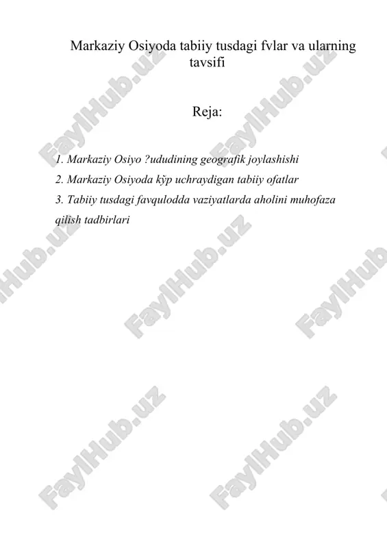 markaziy osiyoda tabiiy tusdagi fvlar va ularning tavsifi — DOC