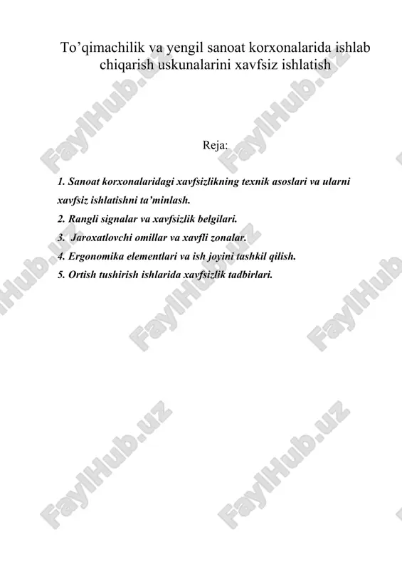 to’qimachilik va yengil sanoat korxonalarida ishlab chiqarish uskunalarini xavfsiz ishlatish — DOC
