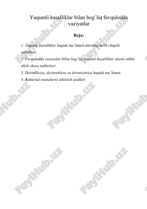 yuqumli kasalliklar bilan bog`liq favqulodda vaziyatlar — DOC