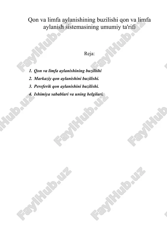 qon va limfa aylanishining buzilishi qon va limfa aylanish sistemasining umumiy ta'rifi — DOC