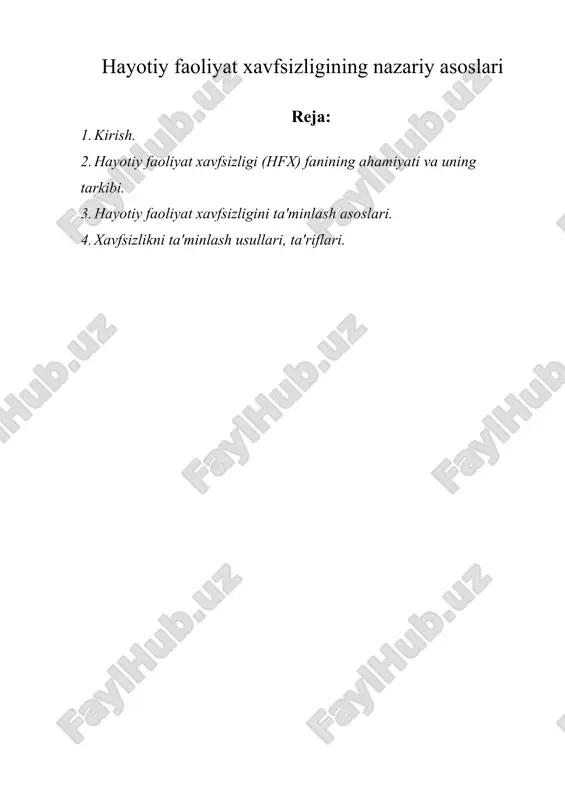 hayotiy faoliyat xavfsizligining nazariy asoslari — DOC