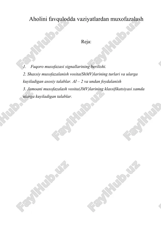 aholini favqulotda vaziyatlardan muhofazalash ( himoyalash ) — DOC