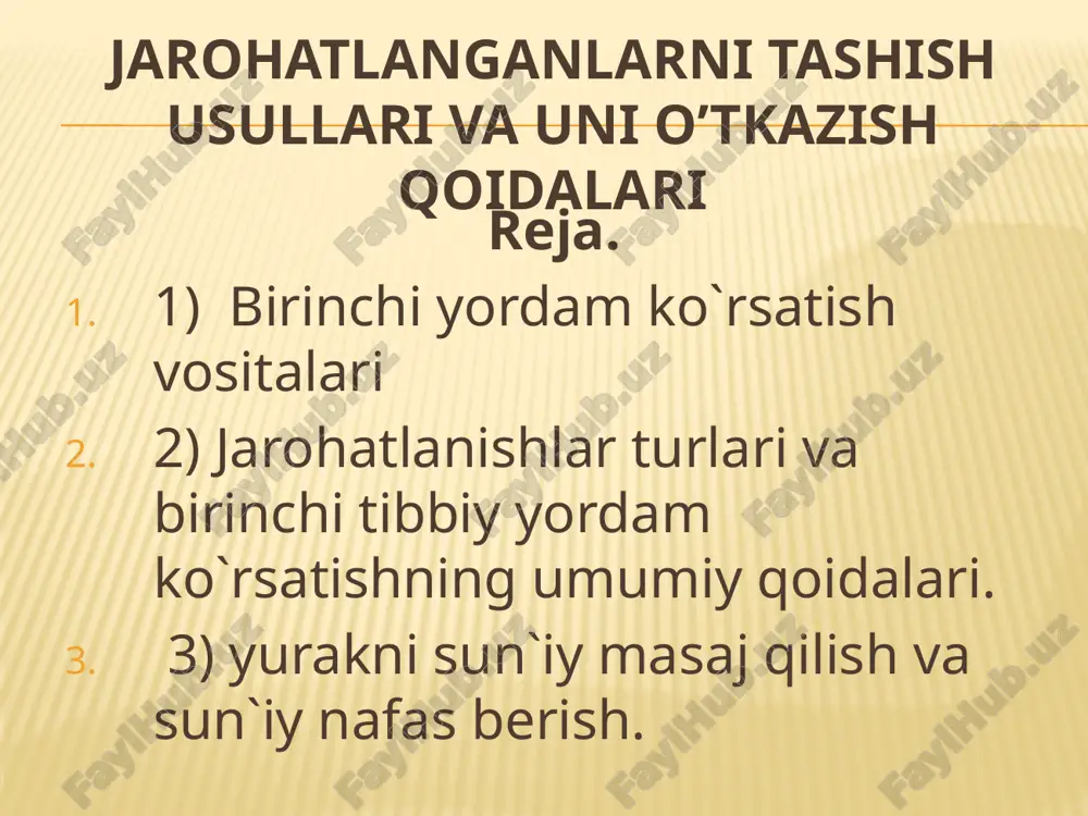 jarohatlanganlarni tashish usullari va uni o’tkazish qoidalari — PPTX