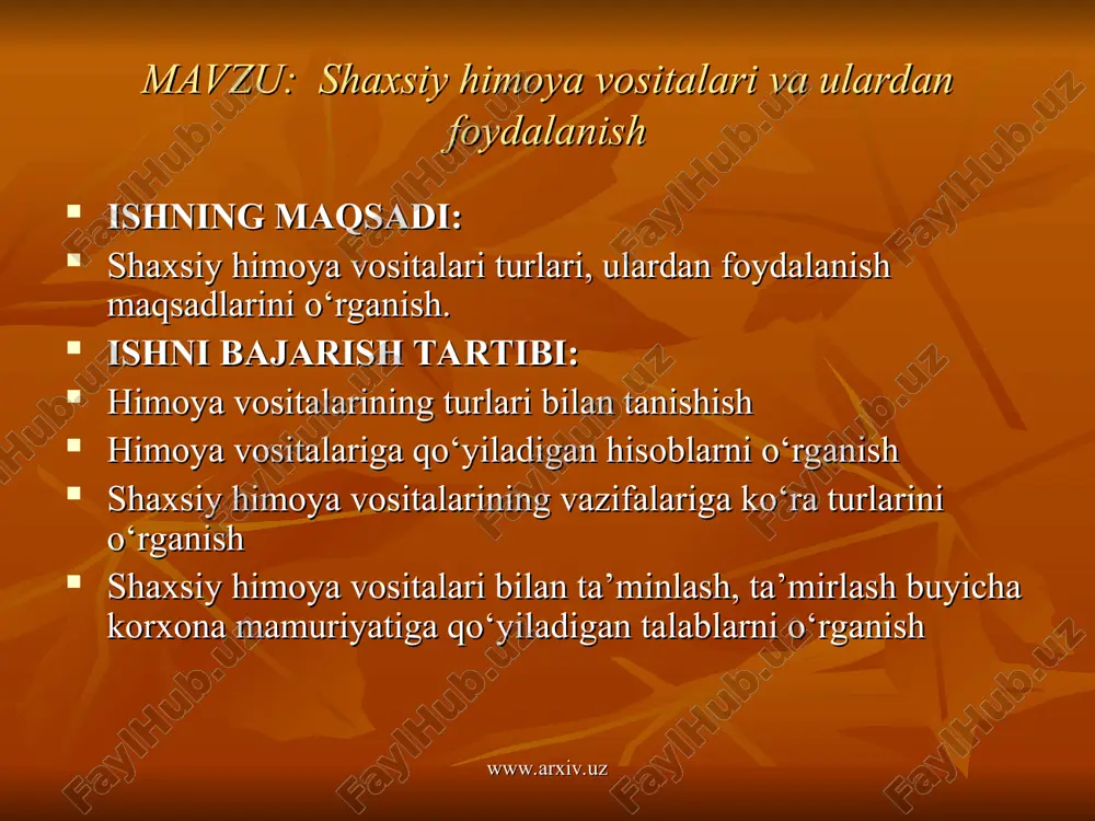 shaxsiy himoya vositalari va ulardan foydalanish — PPT