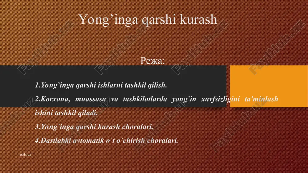 yong'inga qarshi kurash — PPT