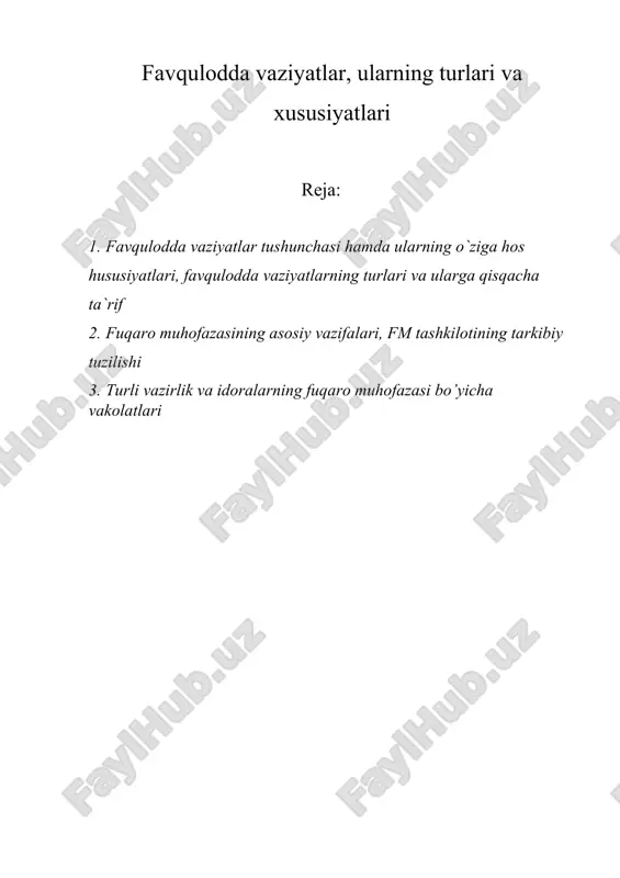 favqulodda vaziyatlar, ularning turlari va xususiyatlari — DOCX
