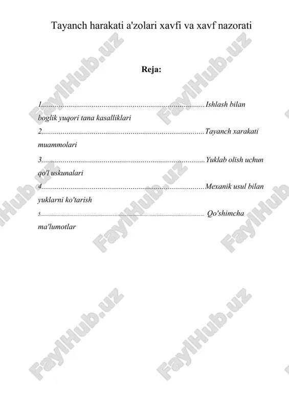 tayanch harakati a'zolari xavfi va xavf nazorati — DOCX