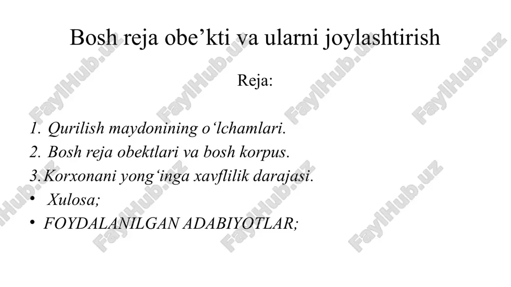 bosh reja obe’kti va ularni joylashtirish — ZIP