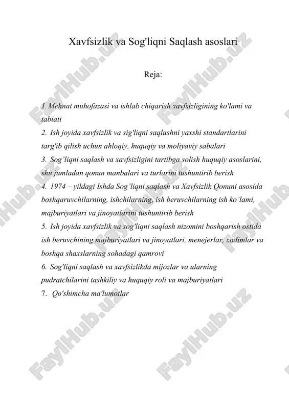 xavfsizlik va sog'liqni saqlash asoslari — DOCX