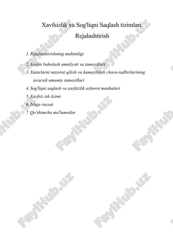 xavfsizlik va sog'liqni saqlash tizimlari. rejalashtirish — DOCX
