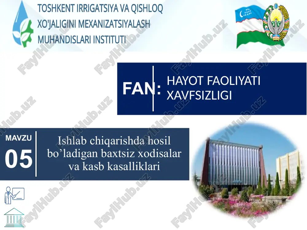 ishlab chiqarishda hosil bo’ladigan baxtsiz xodisalar va kasb kasalliklari 2 — PPTX