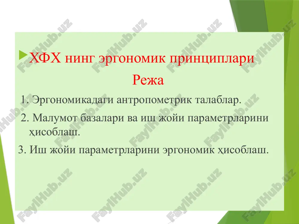 хфх нинг эргономик принциплари — PPTX