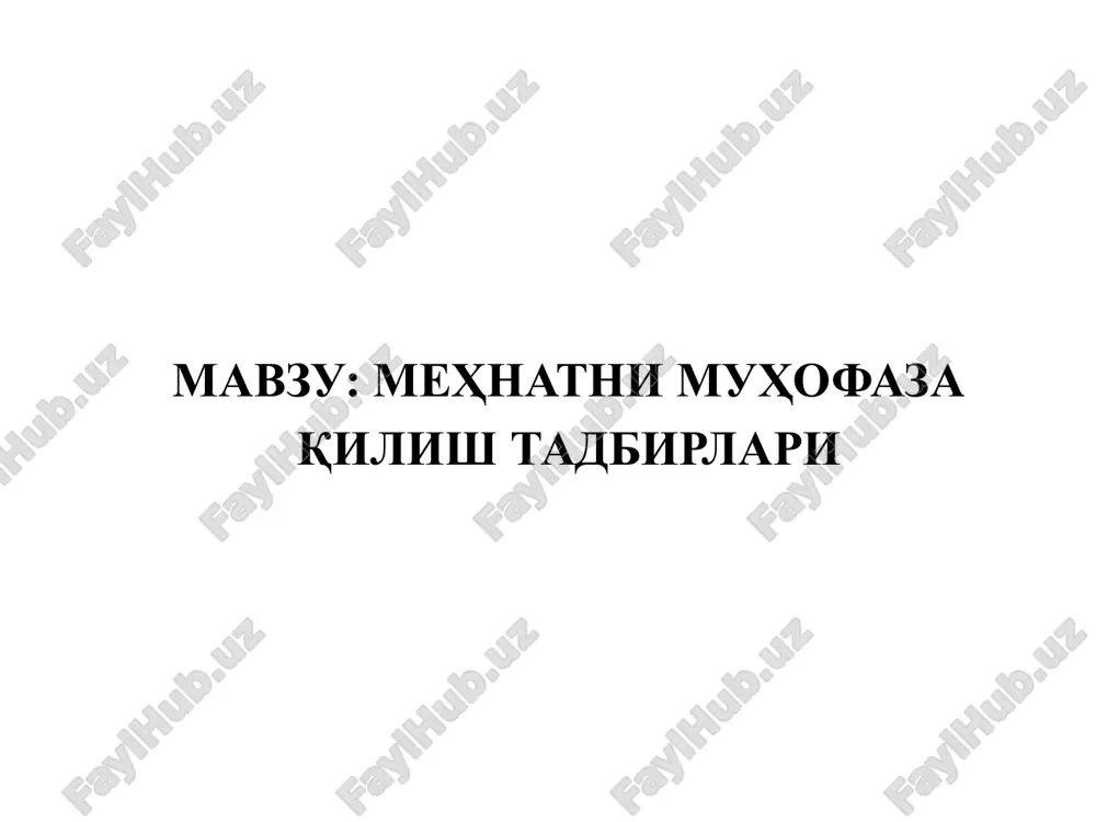 меҳнатни муҳофаза қилиш тадбирлари — PPTX