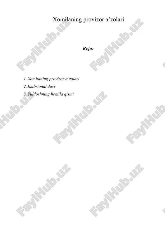 xomilaning provizor a’zolari — DOCX