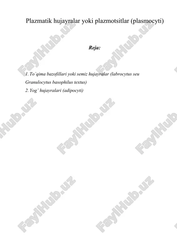 plazmatik hujayralar yoki plazmotsitlar (plasmocyti) — DOCX