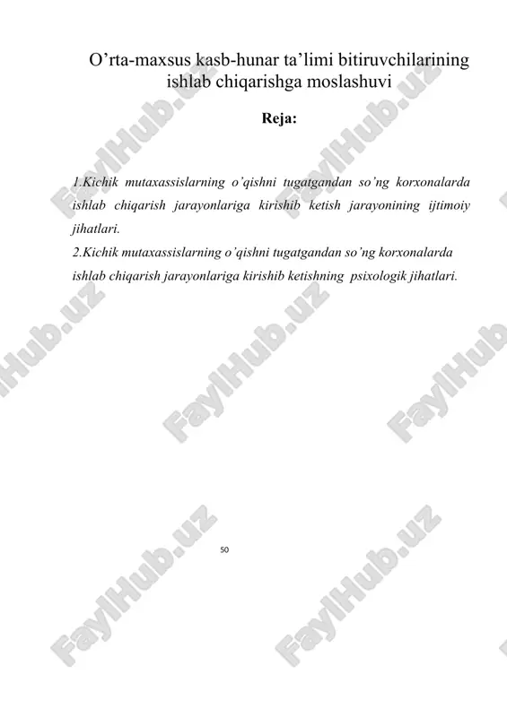 o’rta-maxsus kasb-hunar ta’limi bitiruvchilarining ishlab chiqarishga moslashuvi — DOC