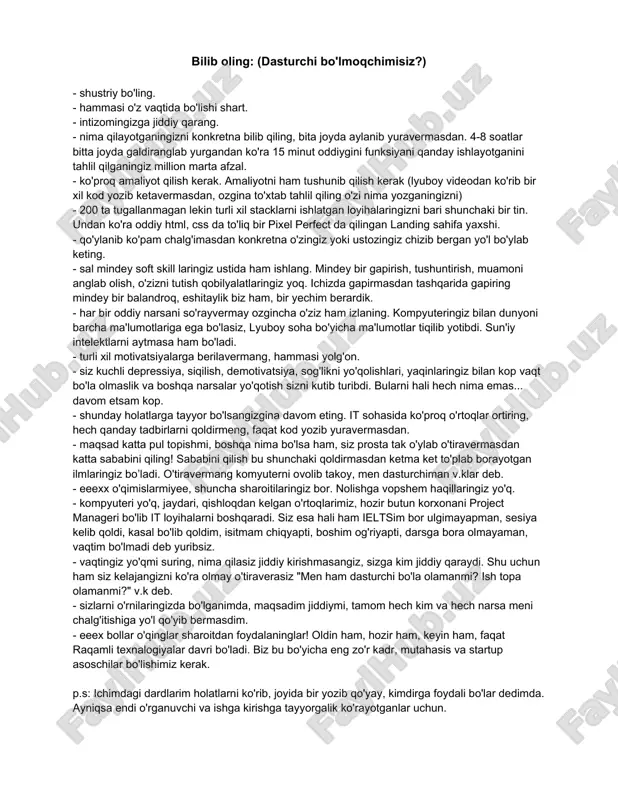 bilib oling: (dasturchi bo'lmoqchimisiz?) — DOCX