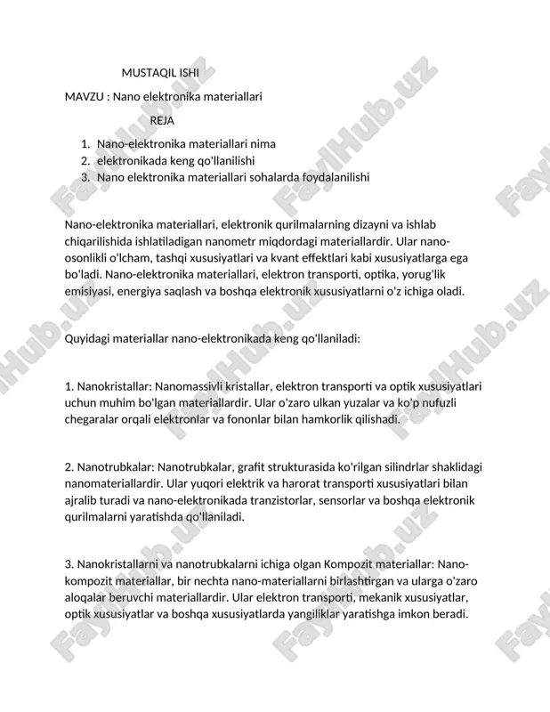 nano elektronika materiallari — DOCX