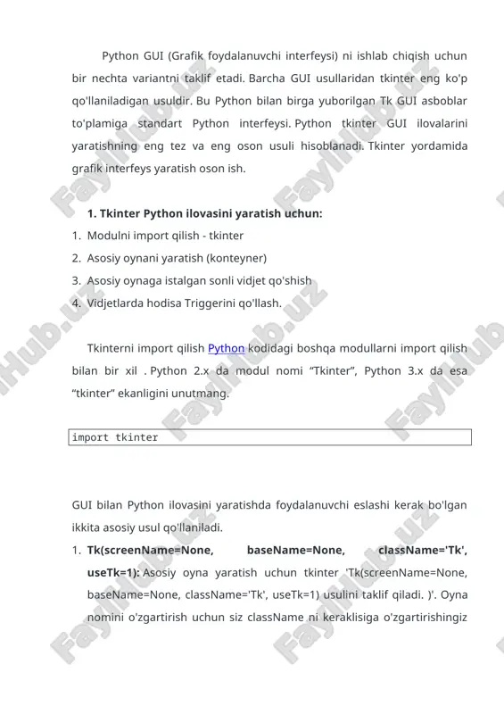 tkinter kutubxonasi haqida boshlang'ich ma'lumot — DOCX