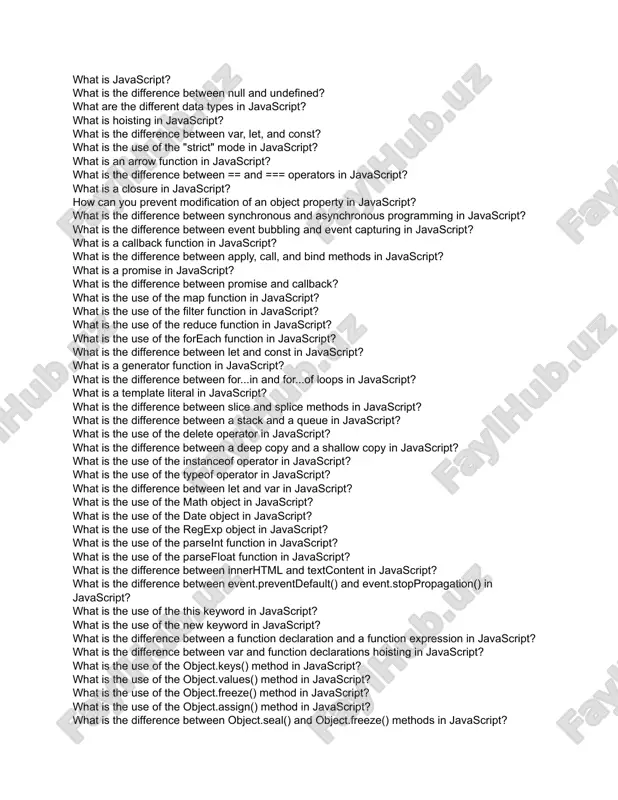 50 javascript interview questions in java script — PDF