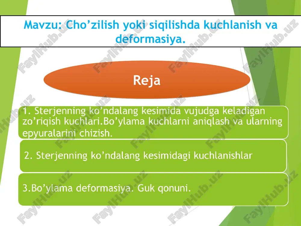 cho’zilish yoki siqilishda kuchlanish va deformasiya — PPT