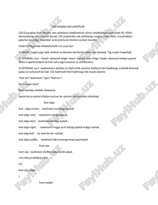 css haqida ma'lumotlar — DOCX