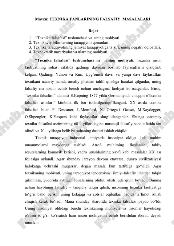 texnika fanlarining falsafiy masalalari — DOCX